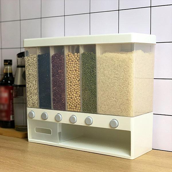 Wall Mounted Rice Cereal Dispenser - 6 Containers Dry Food Dispenser