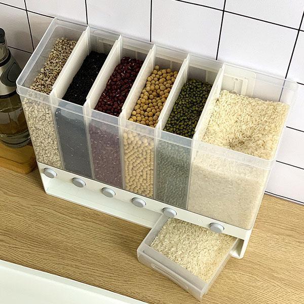 Wall Mounted Rice Cereal Dispenser - 6 Containers Dry Food Dispenser