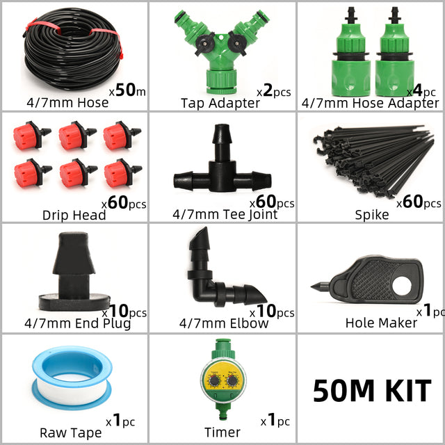 Automatic Garden Watering System - 50 Meter Drip Irrigation System