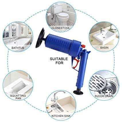 High Pressure Toilet Plunger Gun Opener Kit - Air Drain Blaster Cleaner