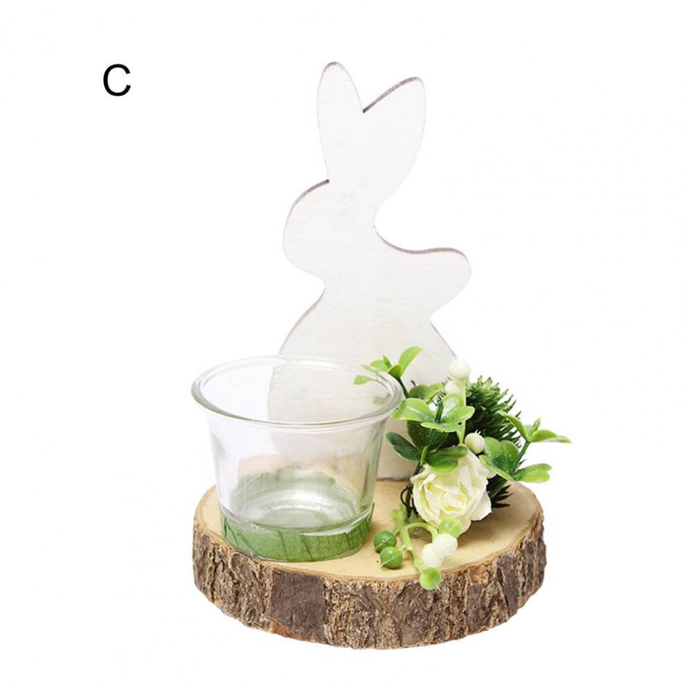 Luxurious Wooden Rabbit Creative Glass Candle Holder