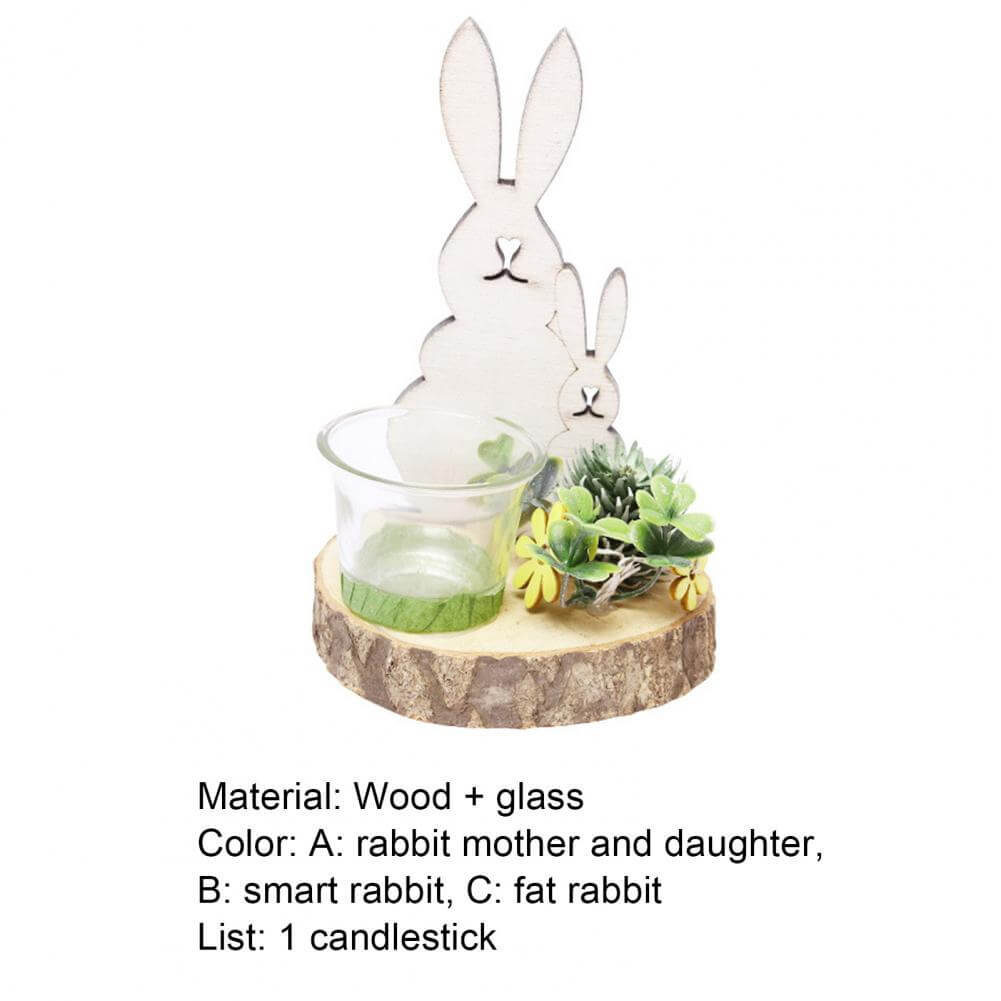 Luxurious Wooden Rabbit Creative Glass Candle Holder