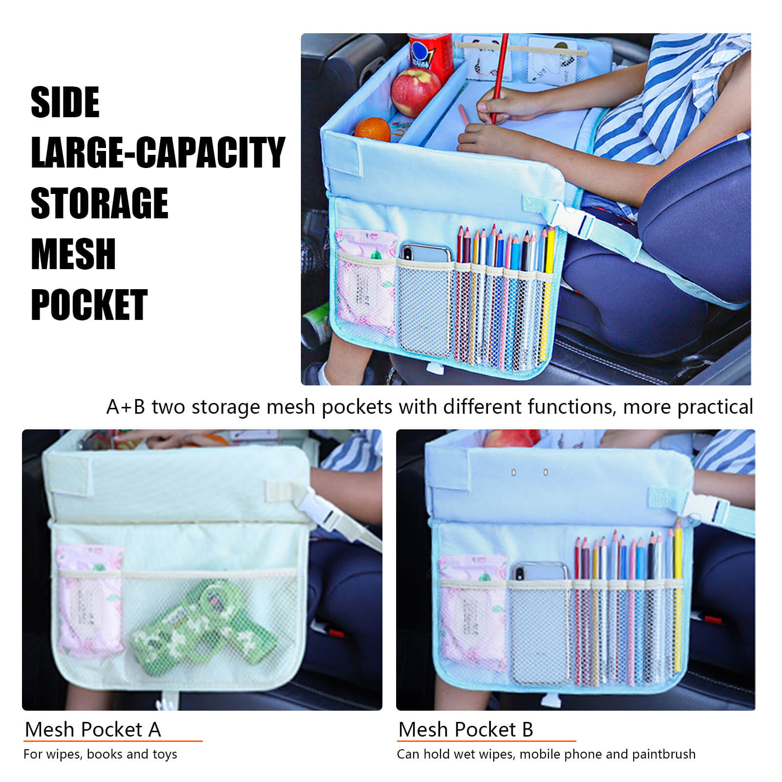 Car Seat Organizer Storage Waterproof Kids Travel Tray