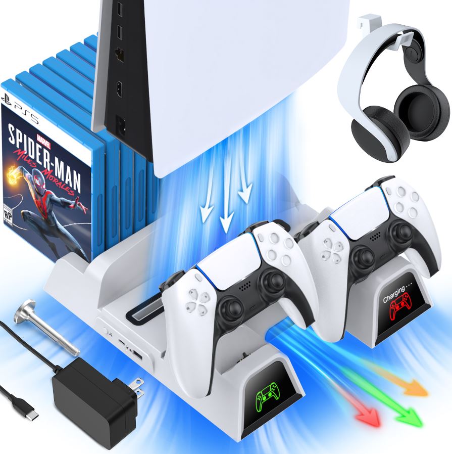 PS5 ChillMaster V2.0 Vertical Cooling Stand with Controller Charger and Headset Holder